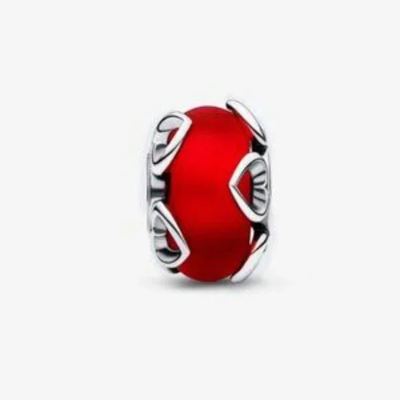 Pandora Frosted Red Murano Glass & Hearts Charm - Picture 3 of 3